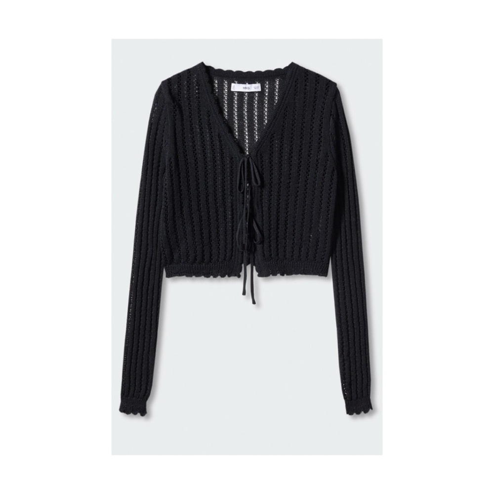 MANGO Black Knit Cropped Cardigan Top